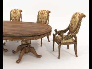 Classic European style Dining Table and Chairs 46 3D Modell