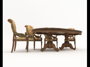 Classic European style Dining Table and Chairs 46 3D Modell
