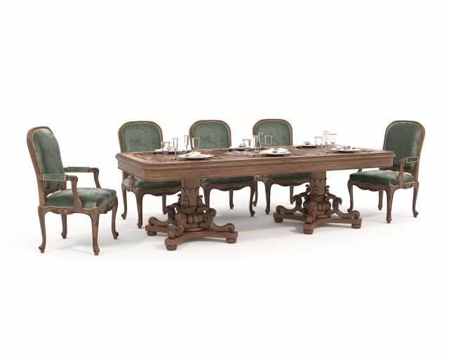 Classic European style Dining Table and Chairs 47 3D Модель .c4d .max .obj .3ds .fbx .stl .blend