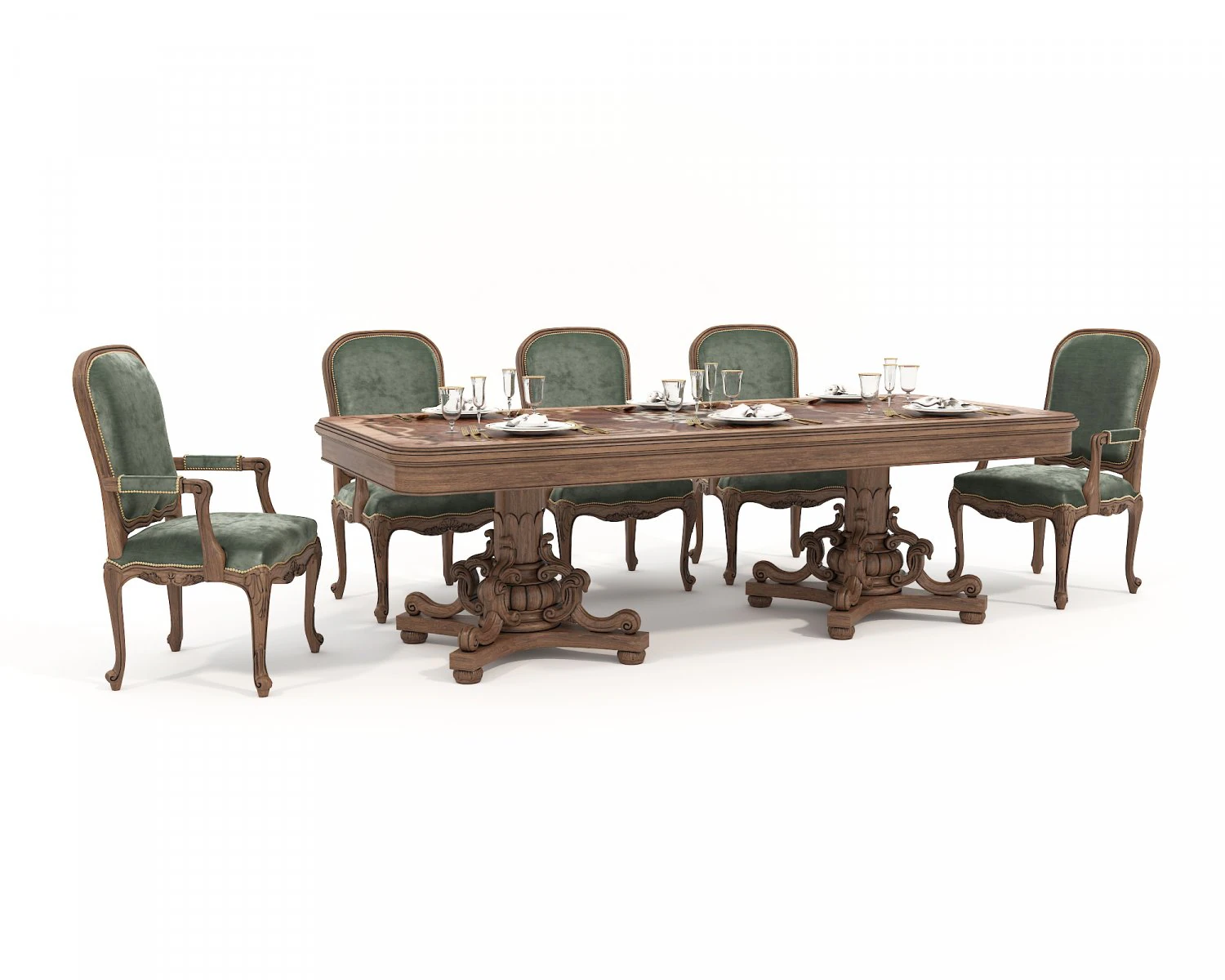 Classic European style Dining Table and Chairs 47 3D Model .c4d .max .obj .3ds .fbx .stl .blend 