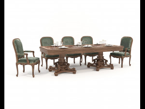 Classic European style Dining Table and Chairs 47 3D Model