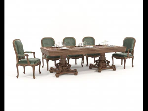 Mesa de jantar e cadeiras de estilo europeu clássico 47 Modelo 3D