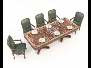 Classic European style Dining Table and Chairs 47 3D Model