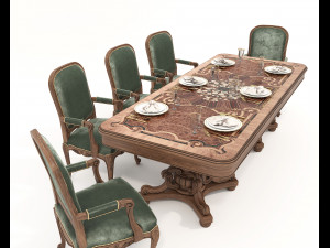 Classic European style Dining Table and Chairs 47 3D Модель