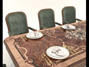 Classic European style Dining Table and Chairs 47 3D Model