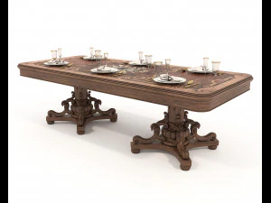 Classic European style Dining Table and Chairs 47 3D Model