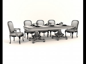 Classic European style Dining Table and Chairs 47 3D Модель