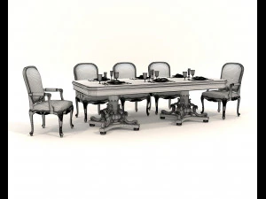 Classic European style Dining Table and Chairs 47 3D Model