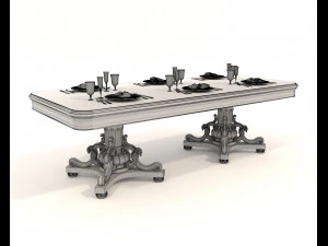 Classic European style Dining Table and Chairs 47 3D Model