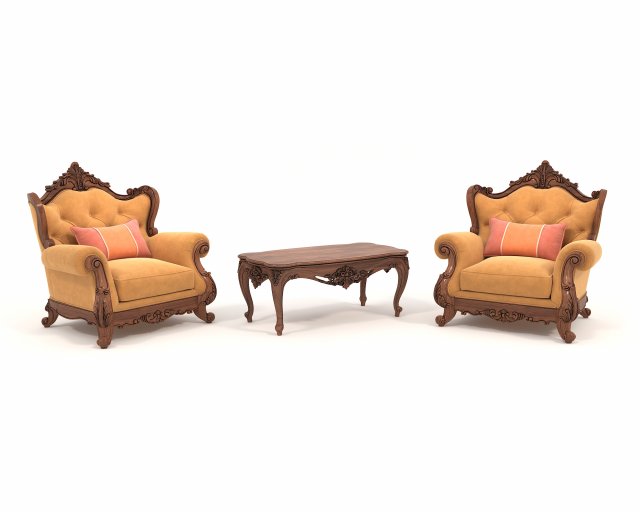 Classic European Style Coffee Table and Armchair 21 Model 3D .c4d .max .obj .3ds .fbx .stl .blend 