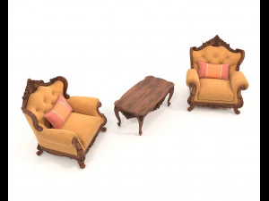 Classic European Style Coffee Table and Armchair 21 3D Model