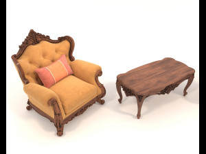 Classic European Style Coffee Table and Armchair 21 Model 3D