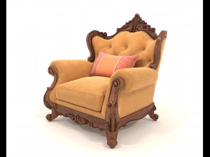 Classic European Style Coffee Table and Armchair 21 3D Model