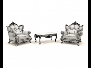 Classic European Style Coffee Table and Armchair 21 Model 3D