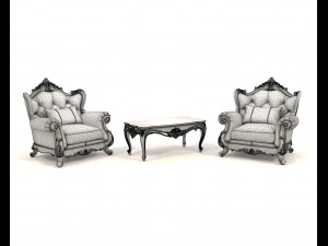 Classic European Style Coffee Table and Armchair 21 3D Model