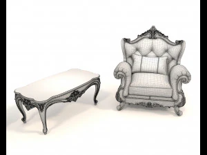 Classic European Style Coffee Table and Armchair 21 3D Model