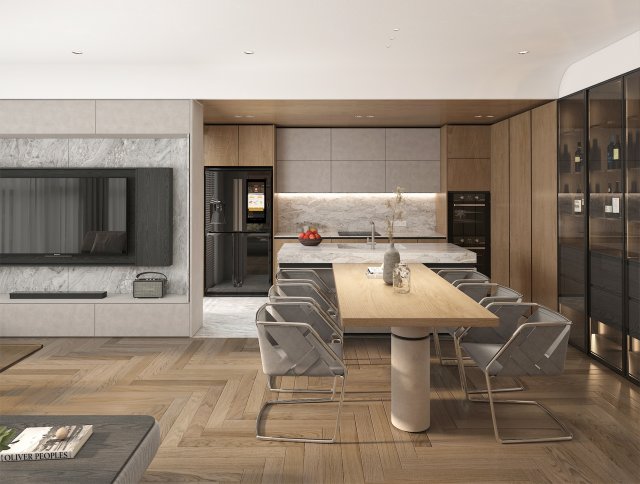 Living Room and Kitchen Scene 3 3D मॉडल .c4d .max .obj .3ds .fbx .stl .blend 