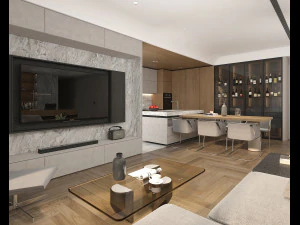 Living Room and Kitchen Scene 3 3D Model