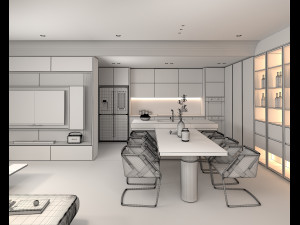 Living Room and Kitchen Scene 3 3D मॉडल