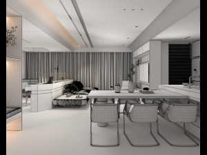 Living Room and Kitchen Scene 3 3D मॉडल