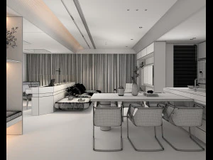 Living Room and Kitchen Scene 3 3D Model
