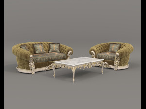 Classic European style Sofa and Armchair set 3 3D Model