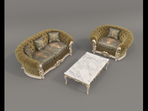 Classic European style Sofa and Armchair set 3 Modelo 3D
