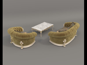 Classic European style Sofa and Armchair set 3 Modelo 3D