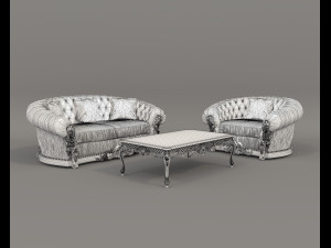 Classic European style Sofa and Armchair set 3 Modelo 3D