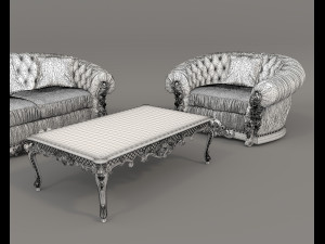 Classic European style Sofa and Armchair set 3 Modelo 3D