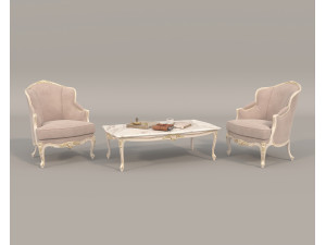 Classic European Style Coffee Table and Armchair 22 Modelo 3D