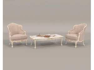 Klasyczny stolik kawowy i fotel w stylu europejskim 22 Model 3D