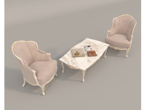 Classic European Style Coffee Table and Armchair 22 Modelo 3D