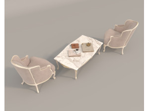 Classic European Style Coffee Table and Armchair 22 Modelo 3D
