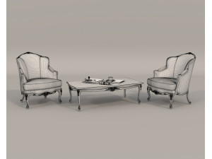 Classic European Style Coffee Table and Armchair 22 Modelo 3D