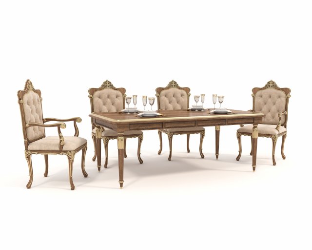 European style Dining Table and Chairs 11 Model 3D .c4d .max .obj .3ds .fbx .stl .blend 