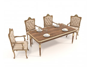 European style Dining Table and Chairs 11 Model 3D