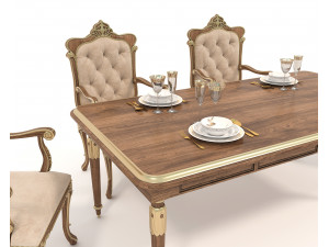 European style Dining Table and Chairs 11 Model 3D