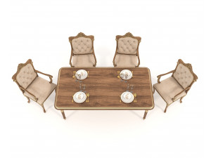 European style Dining Table and Chairs 11 Model 3D