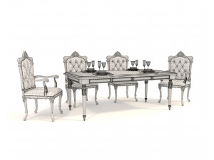 European style Dining Table and Chairs 11 Model 3D