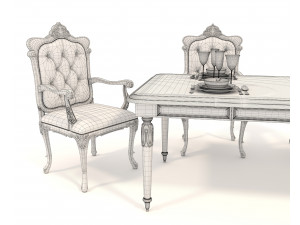 European style Dining Table and Chairs 11 Model 3D