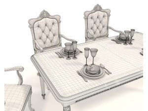European style Dining Table and Chairs 11 Model 3D
