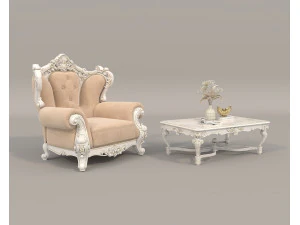 Klasyczny stolik kawowy i fotel w stylu europejskim 23 Model 3D