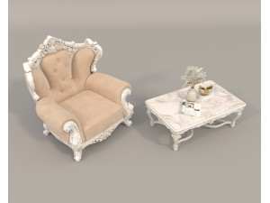 Classic European Style Coffee Table and Armchair 23 3D 모델