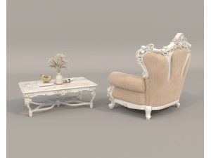 Classic European Style Coffee Table and Armchair 23 3D 모델