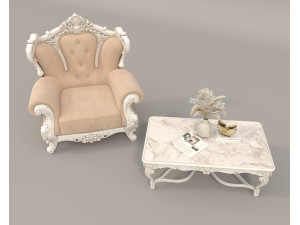 Classic European Style Coffee Table and Armchair 23 3D 모델