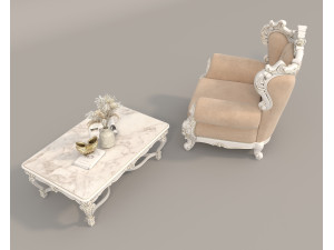 Classic European Style Coffee Table and Armchair 23 3D 모델
