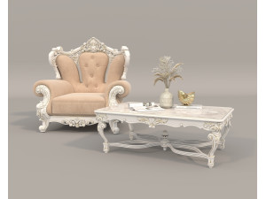 Classic European Style Coffee Table and Armchair 23 3D 모델