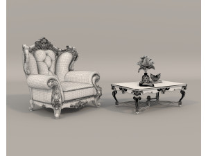 Classic European Style Coffee Table and Armchair 23 3D 모델