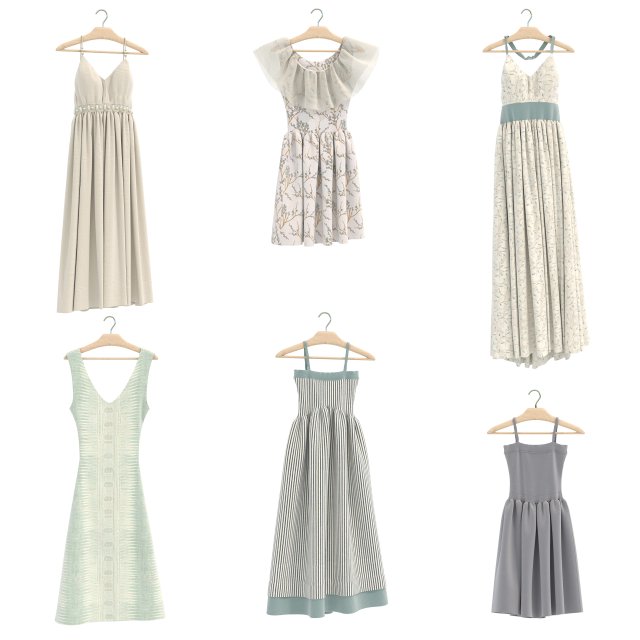 Dress on Hanger Collection 9 3D Model .c4d .max .obj .3ds .fbx .stl .blend 